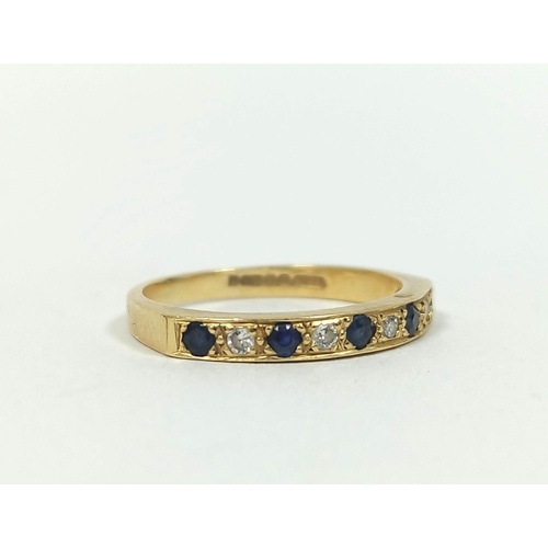 Sapphire and pearl half eternity ring in 18ct gold 2.5g. Siz...