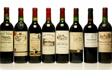 Sélection de 8 bouteilles de vin rouge français, 6 de l'Apellation Saint-Émilion et 2 de...