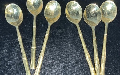 Set 12 Vermeil Demitasse Spoons w Bamboo Handles