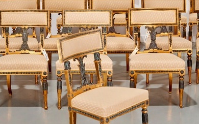 Set (16) Swedish Gustavian gilt side chairs