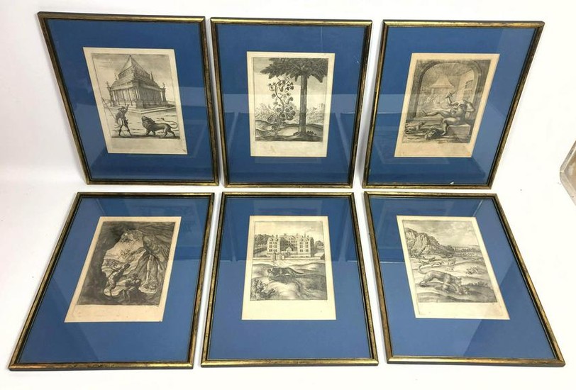 Set of 6 Framed Etchings of Animals and Folk Scenes. Pr