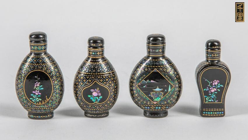 Set of Chinese Lacquer & Pearl Snuff Bottles