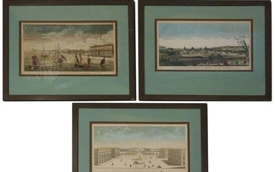 Set of Three French Hand Tinted Etchings "Maritime