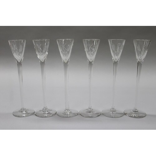 Set of six schnapps glasses with wheel cut decoration and wi...