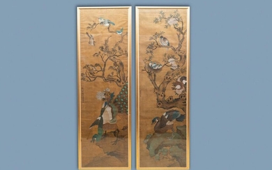 Shen Quan (1682 1762), ink and colour on silk, 18th C.: 'Two scenes with birds'