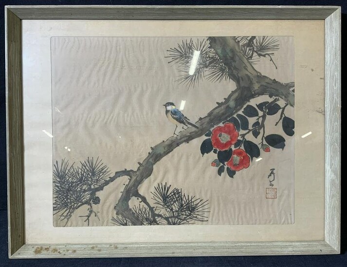 Signed Asian Songbird Paint on Silk