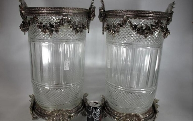 Signed Baccarat Pair Of Glass & Silverplated Bronze
