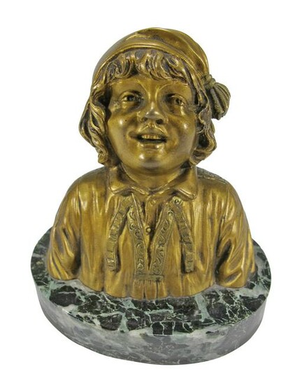 Signed S. HABRAND gilt bronze boy bust