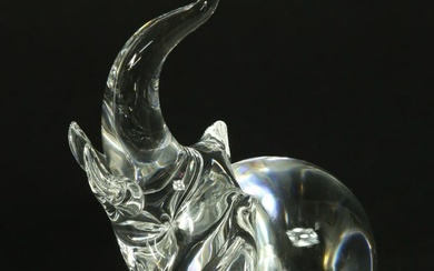 Signed Steuben Crystal Trumpeting Elephant, Designed by James Houston, circa 1964