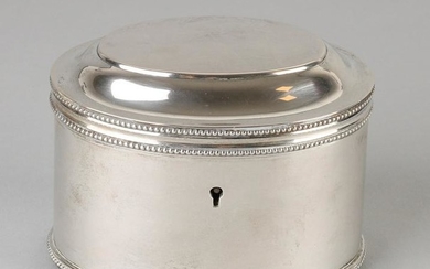 Silver tea chest, 833/000, oval model with pearl