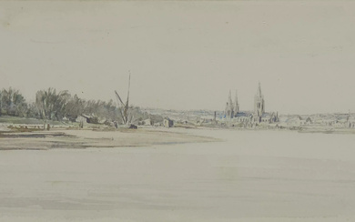 Sir Muirhead Bone, Scottish 1876–1953 - Coastal scene; watercolour and...