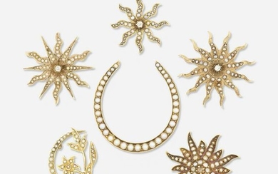 Six gold and seed pearl brooches