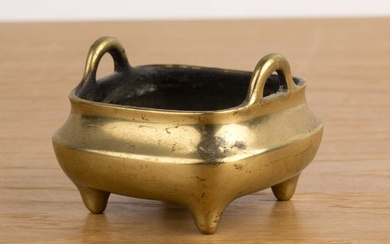 Small bronze censer Chinese, 18th/19th Century of rectangular form with...