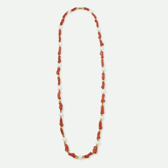South Sea cultured pearl and coral necklace