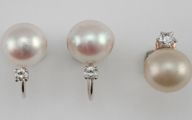 PAIR OF 14KT WHITE GOLD, CULTURED PEARL AND...