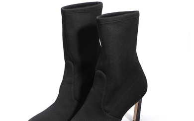 Stuart Weitzman A pair of high heeled boots of black fabric with...