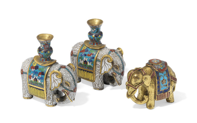 THREE MINIATURE CLOISONNE ENAMEL ELEPHANTS, 18TH-19TH CENTURY