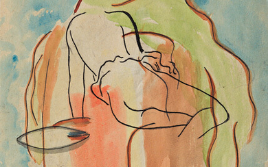 TOYEN (MARIE CERMINOVA, 1902-1980) Untitled Portrait with Nude. Watercolor with pencil and pen...