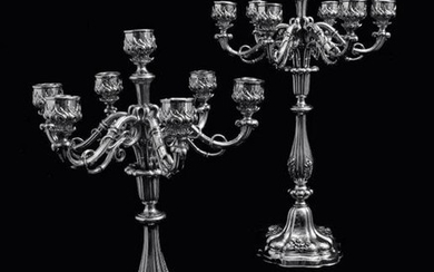 TWO 19th CENTURY SPANISH 915 SILVER, 7 CANDLE