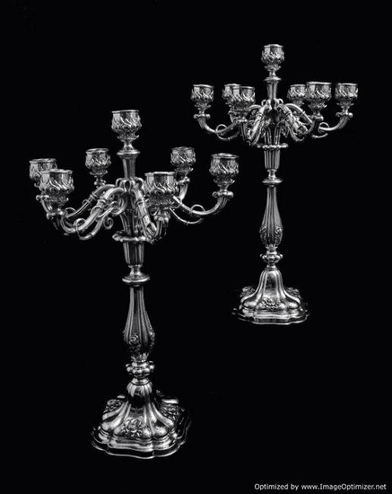 TWO 19th CENTURY SPANISH 915 SILVER, 7 CANDLE