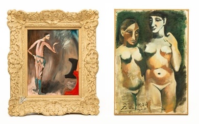 TWO CUBIST PAINTINGS OF FIGURES.
