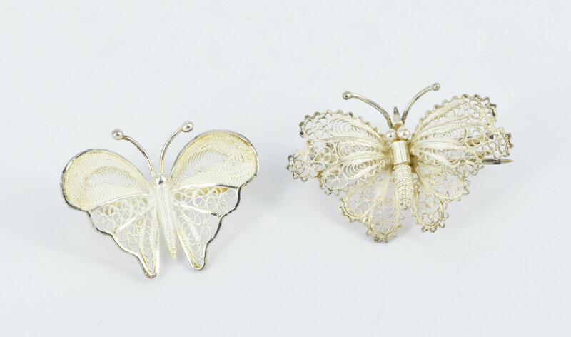 TWO FILIGREE SILVER BROOCHES