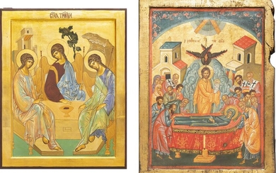 TWO LARGE ICONS SHOWING THE OLD TESTAMENT TRINITY AND