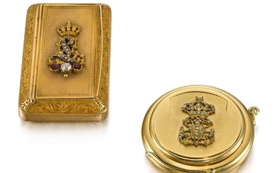 TWO SMALL GOLD BOXES WITH JEWELLED CIPHERS, PARIS, CIRCA 1825 AND CIRCA 1870