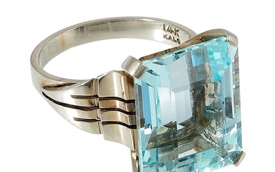 The Kalo Shop white gold and 5.71 carat aquamarine ring size: 8 3/4; face: 9/16"w x 5/8"h