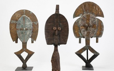 Three African Kota wood and metal guardian masks