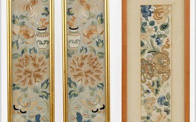 Three Chinese Embroidered Panels.