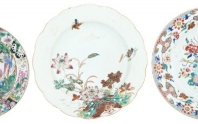 Three Chinese Export Enameled Porcelain Plates
