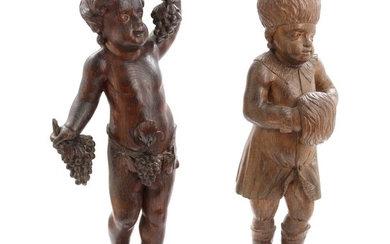 Two 18th century Baroque allegorical carved oak figures of autumn and winter. H. 77 and 79 cm. (2)