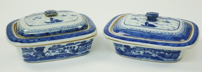 Two Canton Three-Piece Soap Dishes, 19th Century