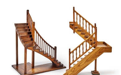 Two Carved Walnut Architectural Models of Staircases
