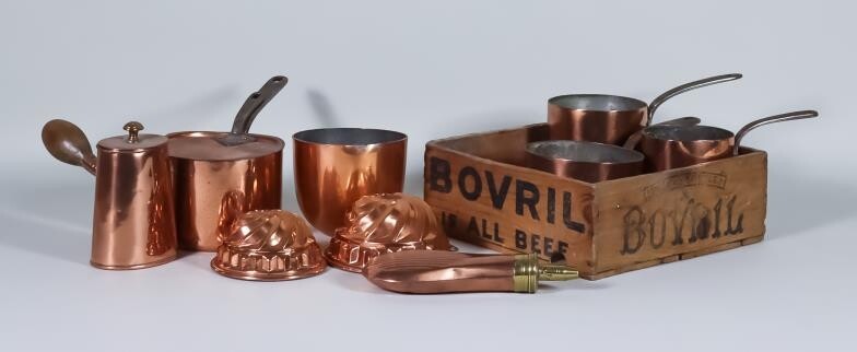 Two Harrods Copper Saucepans with Lids, 4.5ins to 5ins...