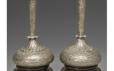 Two Mughal silver flasks and stoppers, North India or Kashmi...