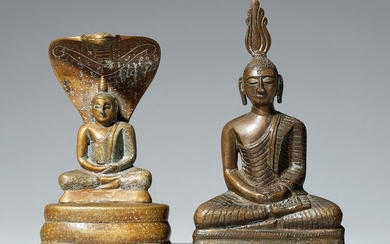 Two Sri Lankan copper alloy figures of Buddha. 19th century