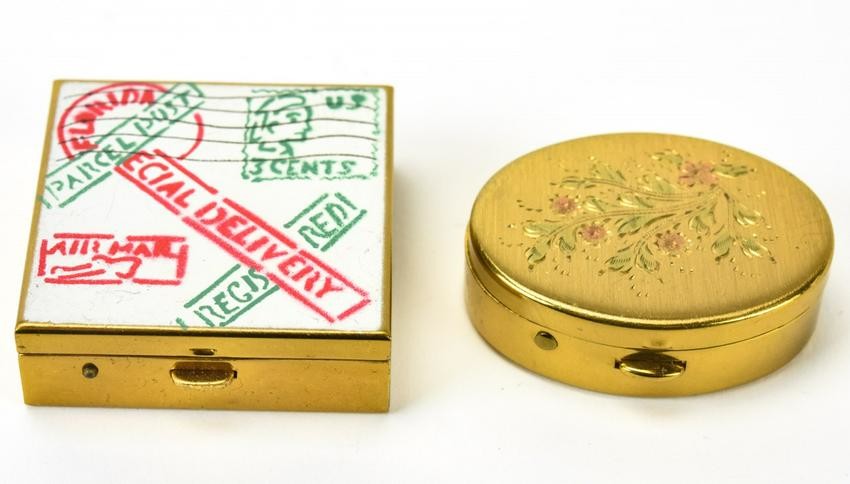Two Vintage Gilt Metal Pill Boxes