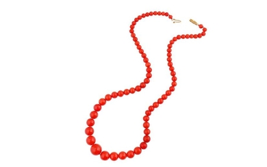 λ Two coral bead necklaces