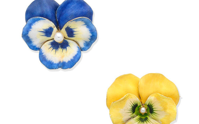 Two early 20th century enamel pansy brooches
