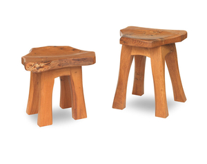 Two elm shaped triangular stools, by the Tim Stead Workshop