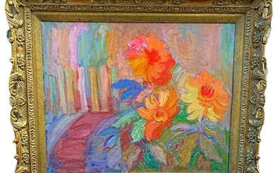 Ukrainian Artist MIKOLA NEDILKO Pink Flowers in a Garden