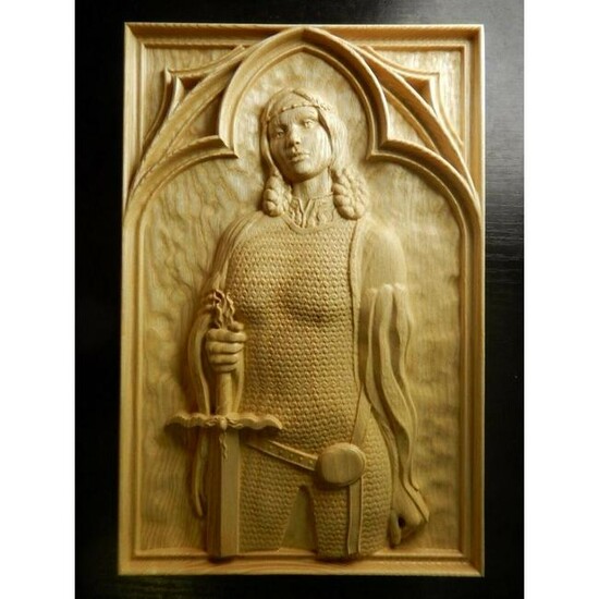 Ukranian Carved Wooden Plaque, Lady Warrior