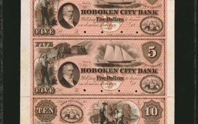 Uncut Sheet of (4) Hoboken, New Jersey. Hoboken City Bank. 1850's. $5-$5-$10-$50. PMG Gem Uncirculated 62. Proof Sheet.
