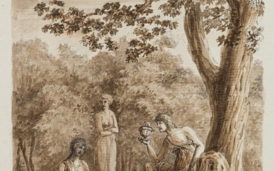 Unknown artist, Mythological scene, 18th c., Indian ink in brown