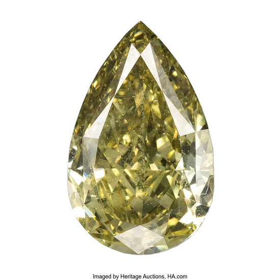 Unmounted Fancy Brownish Greenish Yellow Diamond Diamond: Pear-shaped fancy...