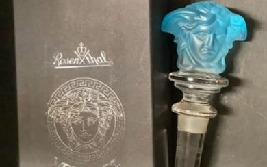 VERSACE Rosenthal "Medusa" Blue Crystal Designer Wine Bottle Stopper With Box