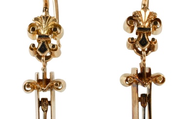 VICTORIAN 14K YELLOW GOLD AND DIAMOND EARRINGS, CIRCA LATE 19TH/EARLY 20TH CENTURY
