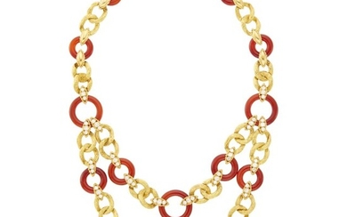 Van Cleef & Arpels Gold, Carnelian and Diamond Swag Necklace